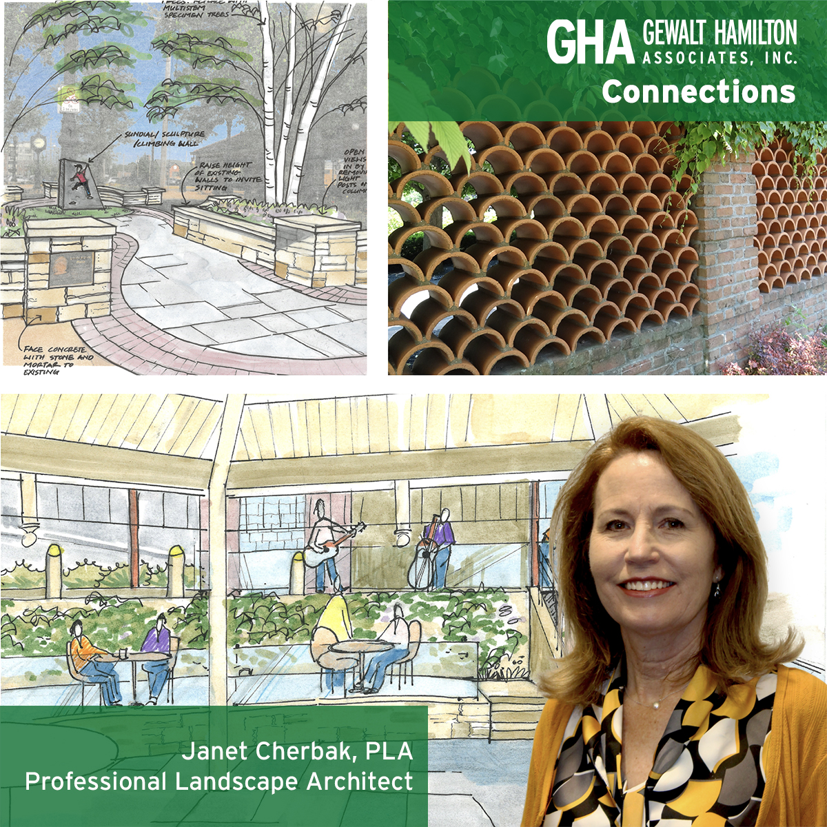 MicrosoftTeams-image (14) Landscape architect with design sketches of parks and community spaces, featuring benches and decorative elements.