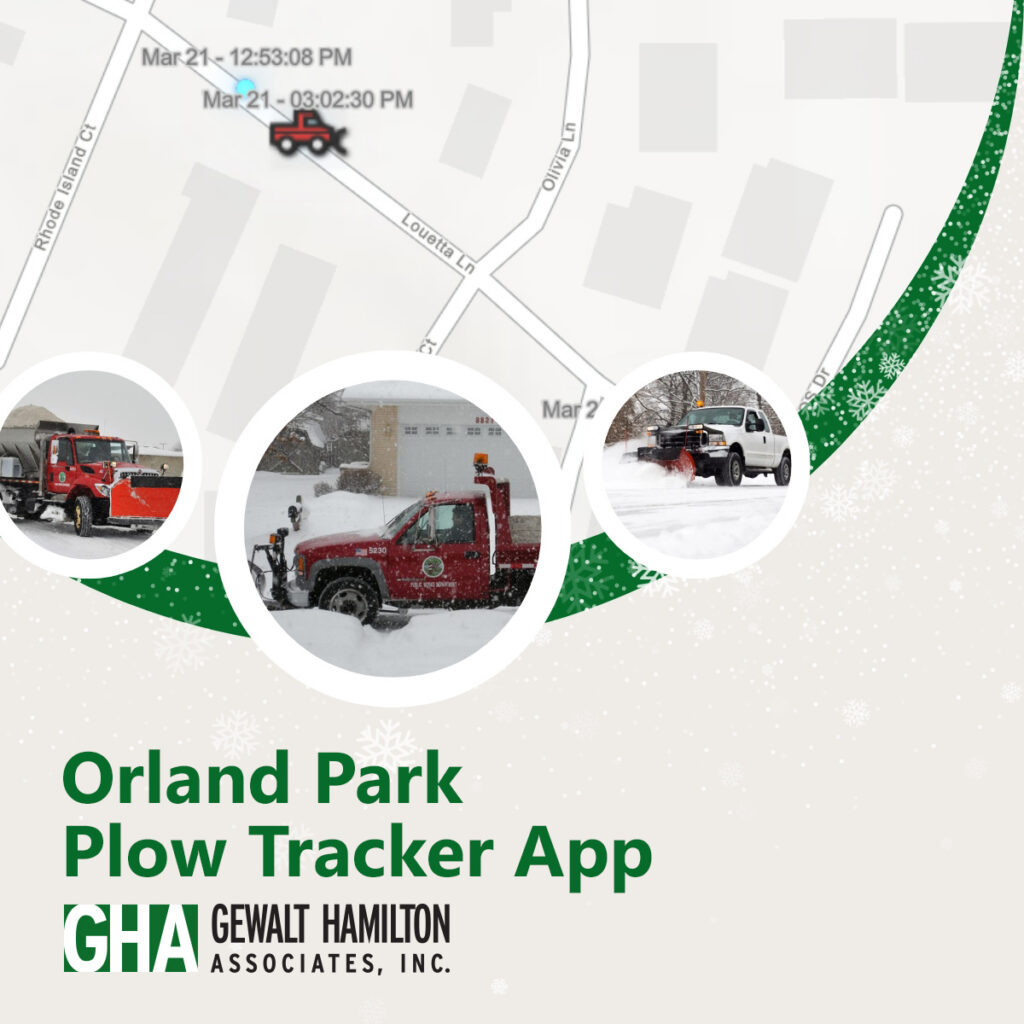 Graphic showing the GIS Orland Park Plow Tracker App