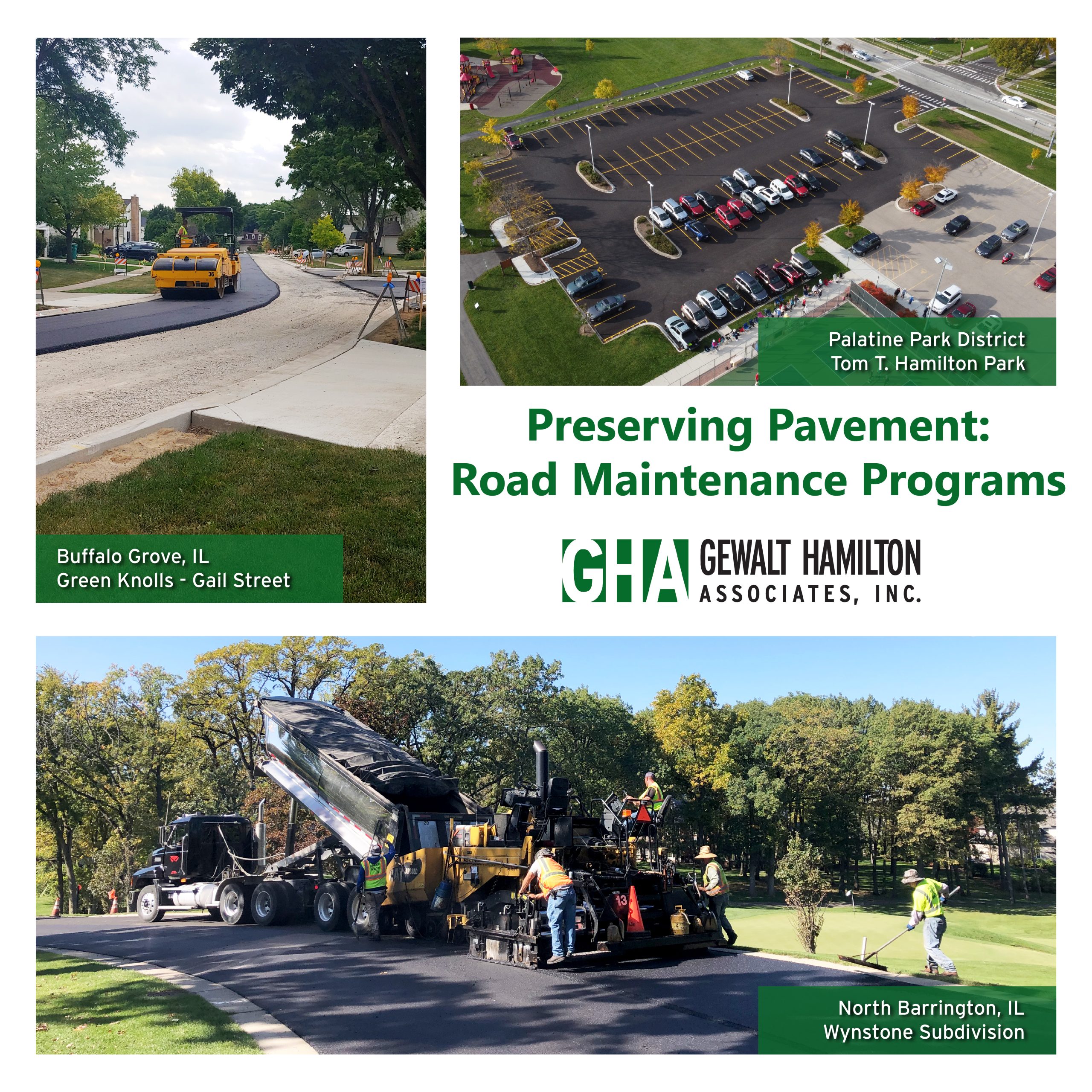 Road Maintenance Programs Road maintenance activities including paving work, construction vehicles, and landscaped parks in Illinois.