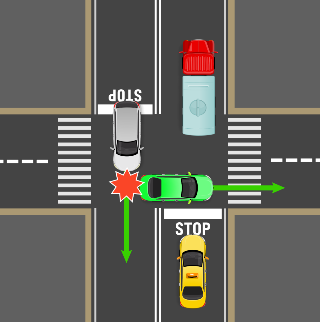 Overhead graphic view of an example of a potential hazard, a near-miss accident, identified in the study.