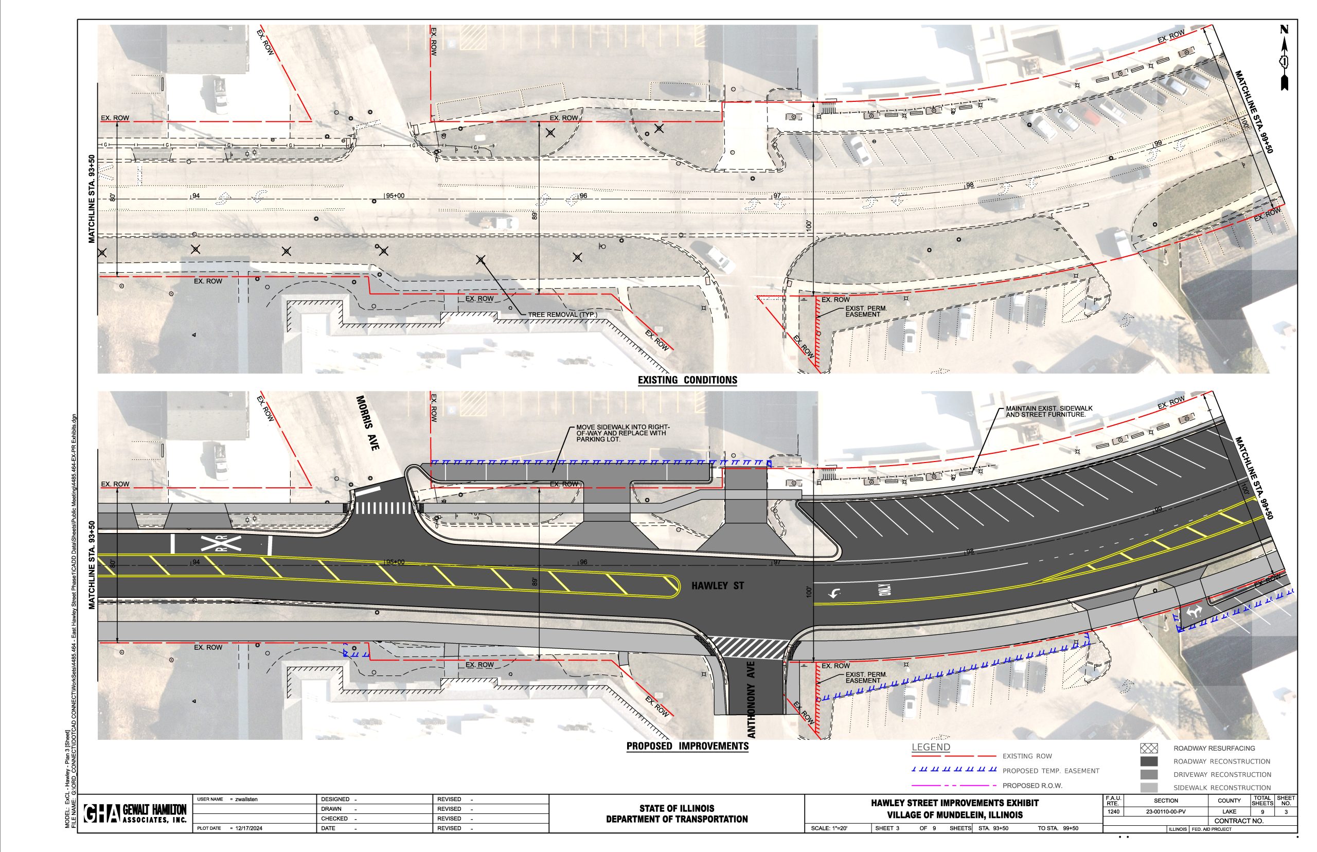 4485.464-EX-PR Exhibits-03 City infrastructure plan showing existing road conditions and proposed improvements, including road markings and traffic patterns.