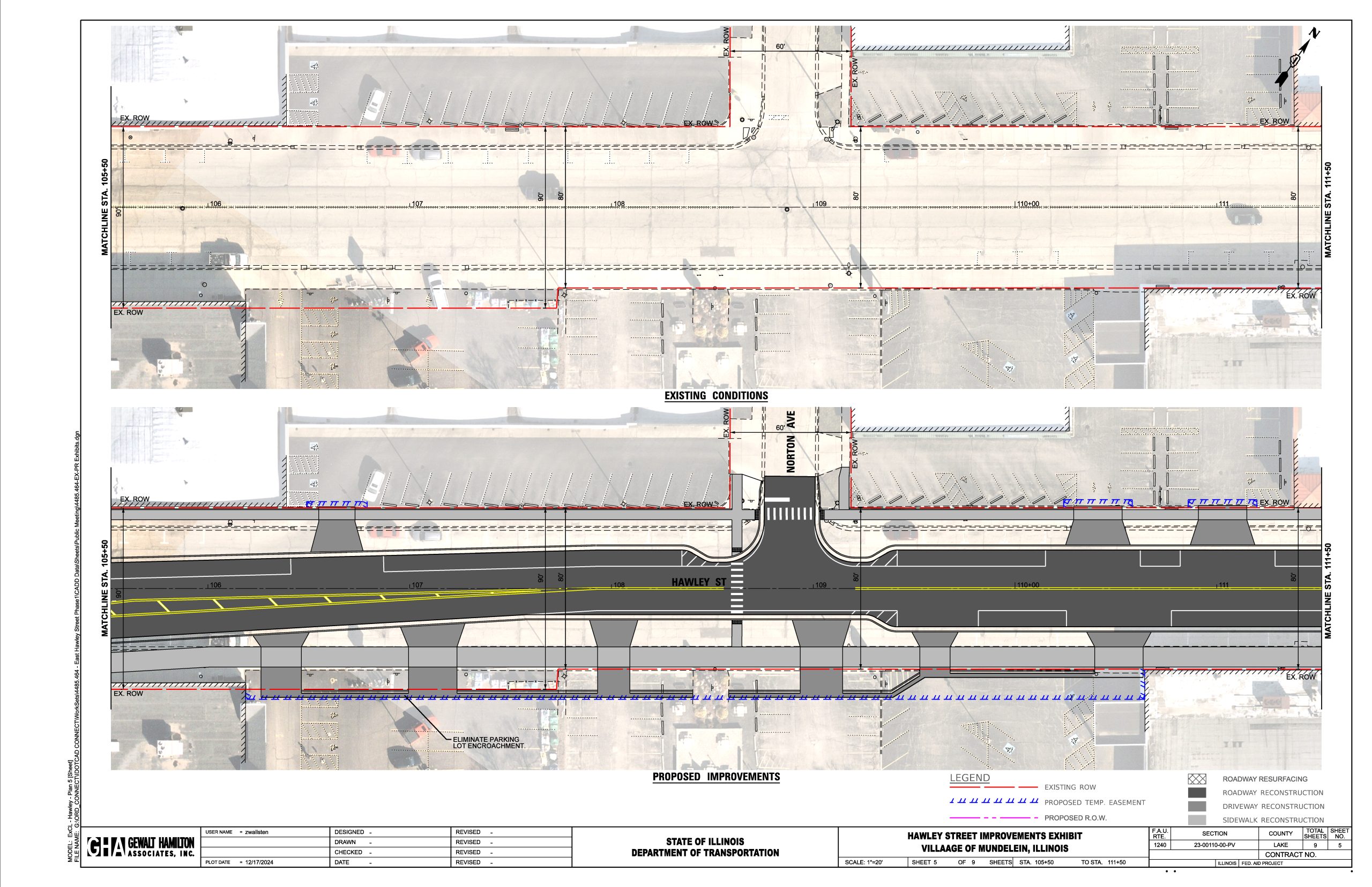 4485.464-EX-PR Exhibits-05 Proposed roadway improvements plan featuring traffic lanes, crosswalks, and landscaping for a municipal project in Illinois.